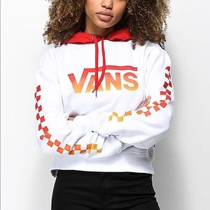 Vans checkered sleeve cropped pullover hoodie Clearance